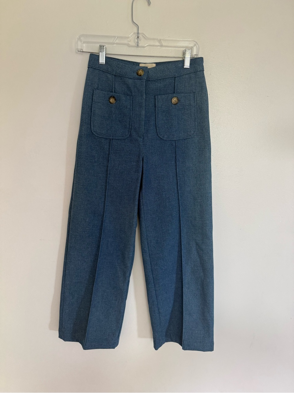 Sezane Trouser Jean Emilio Wide Leg Front Seam in Blue Denim - Picture 4 of 9